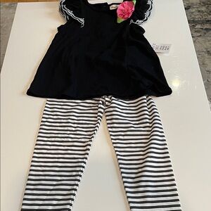 Rare Editions Black Top with Pink Flower Accent